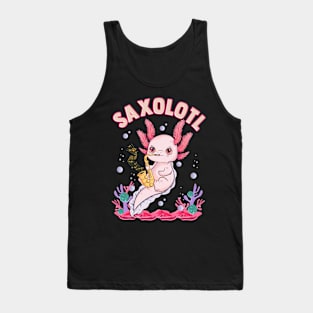 Cute Saxolotl Adorable Sax Playing Axolotl Pun Tank Top